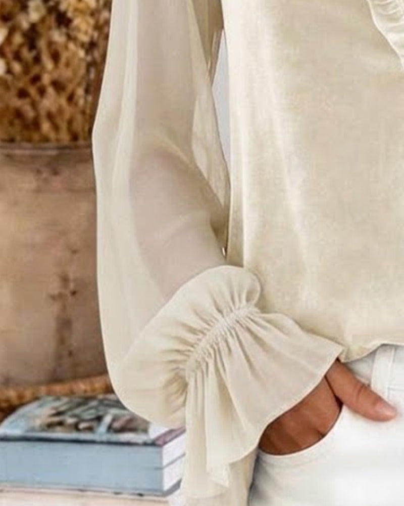 Bluse Fløyel Patchwork Rynket Erme