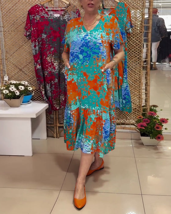 Kjole V-hals Gradient Flerfarget Trykk