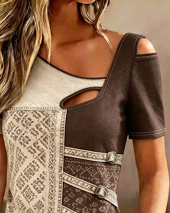 Bluse Fargeblokk Kort Erme
