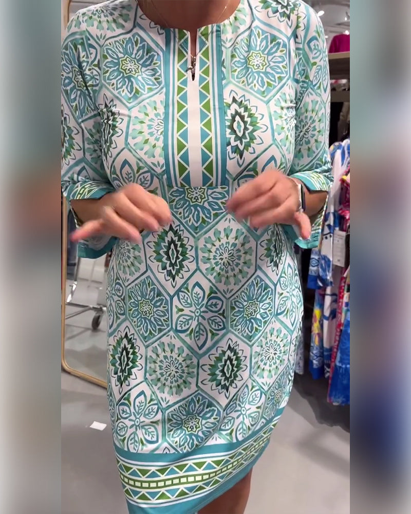 Kjole Sirkeltrykk Rund Hals Rett