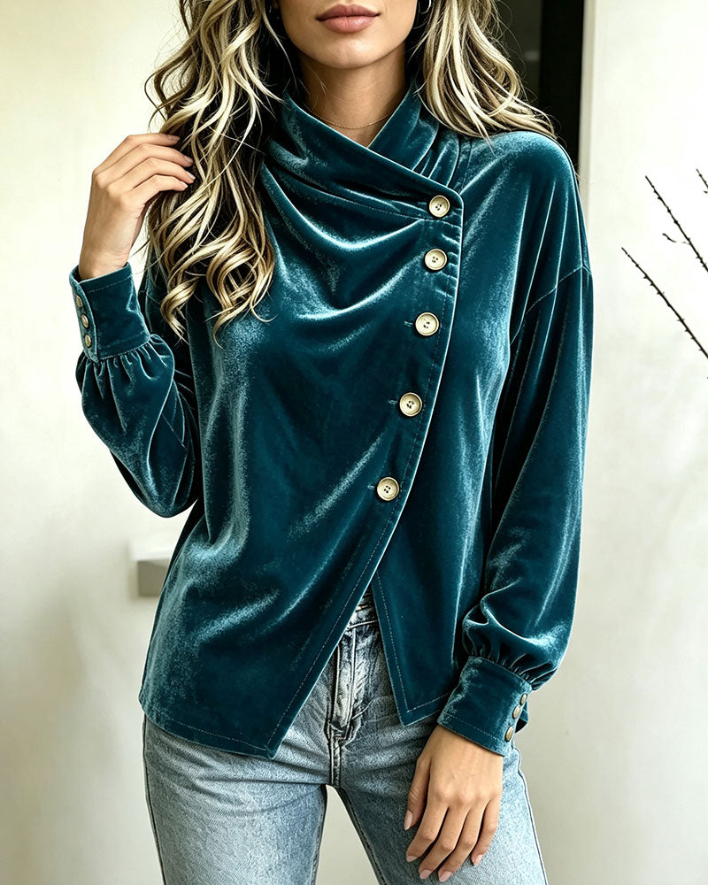 Bluse Turtleneck Splitt Kors Knapp