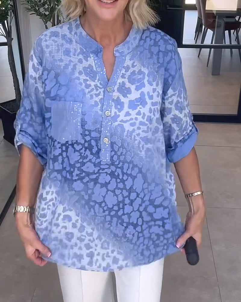 Bluse Ombre Leopardmønster Henleykrage