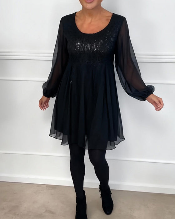 Kjole Rund Hals Modisk Ensfarget Løvende