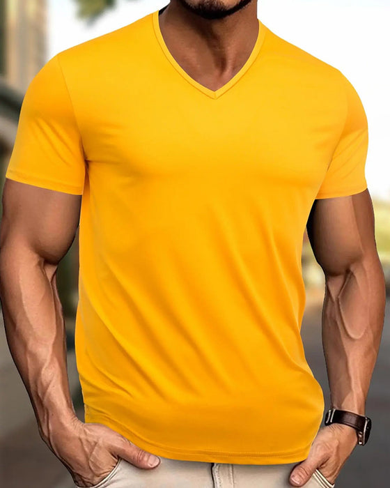 T-Shirt Ensfarget V-Hals Avslappende Herre