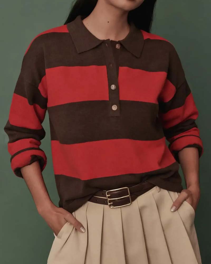 Pullover Med Bred Stripet Knappet Krave