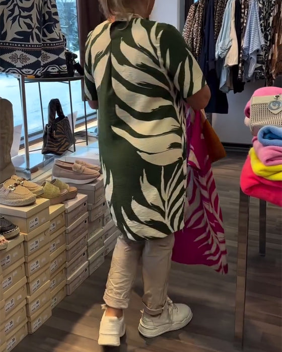 Kjole Bladtrykk Kort Erme