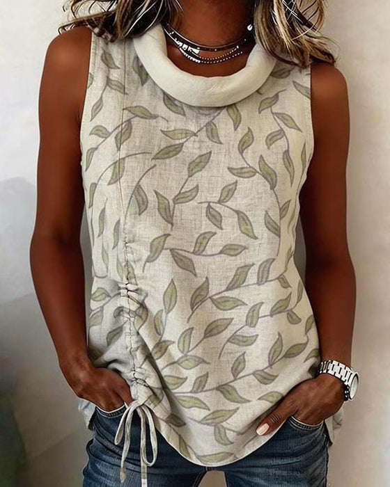 Tanktop Grønt Bladtrykk Snøring