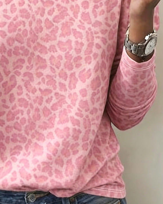 T-Skjorte Rund-Hals Leopard Langermet