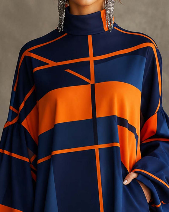 Kjole Kontrastfarge Turtleneck Lyktærme