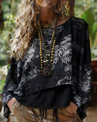 Bluse Botanisk Print Flaggermuserm