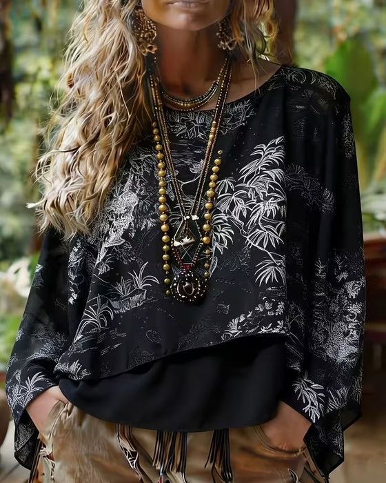 Bluse Botanisk Print Flaggermuserm
