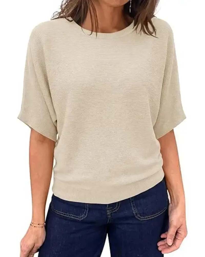 Pullover Rundhalset Kort Erme Solid