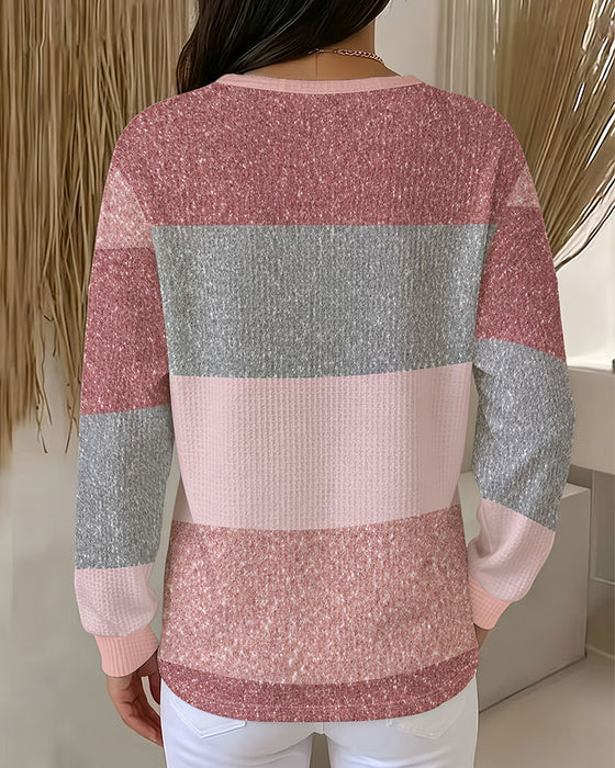 Sweatshirt Knapp Rund Hals Fargeblokk