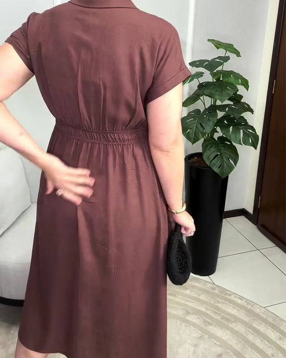 Kjole Ensfarget Knapping Midje