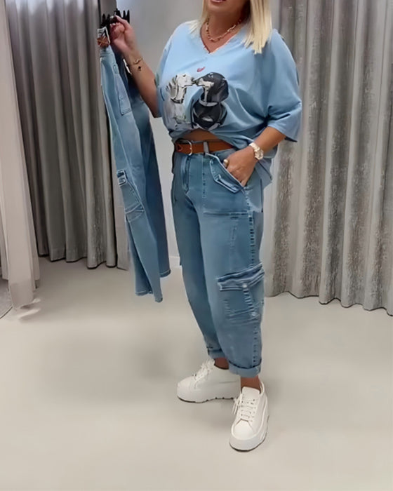 Jeans Høy Midje Cargo Stil