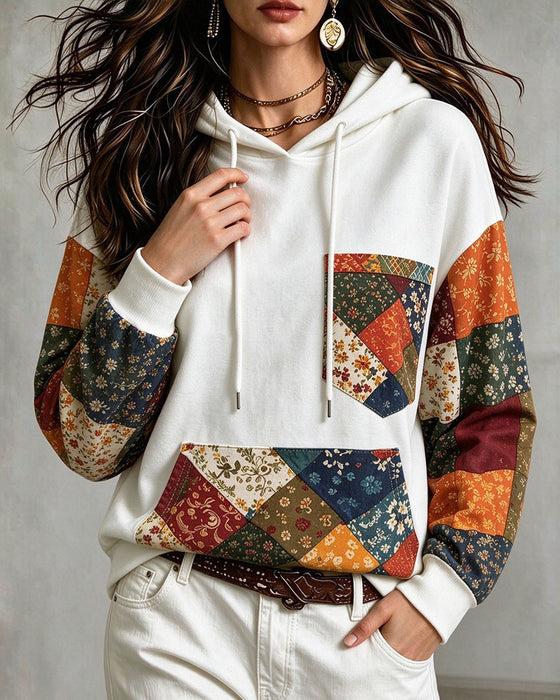 Hoodie Patchwork Trykk Hetter