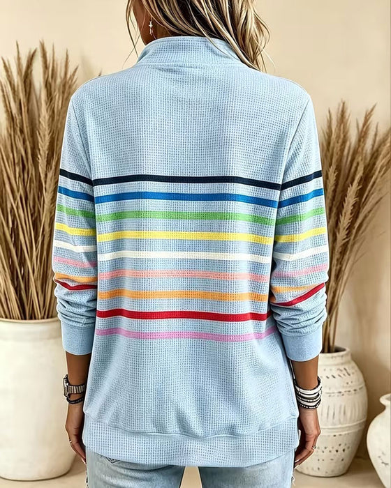 Sweatshirt Ståkrage Glidelås Stripet