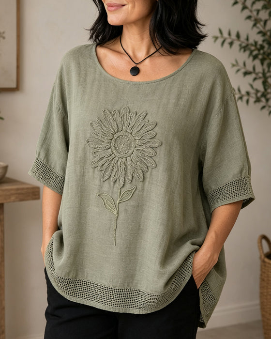 Bluse Solsikke Brodert Løs