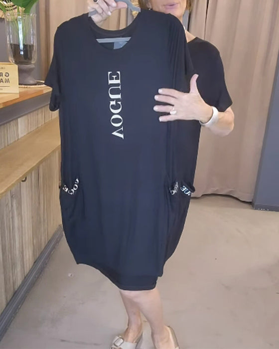 Kjole Casual Kortermet Løs Bokstav Trykk