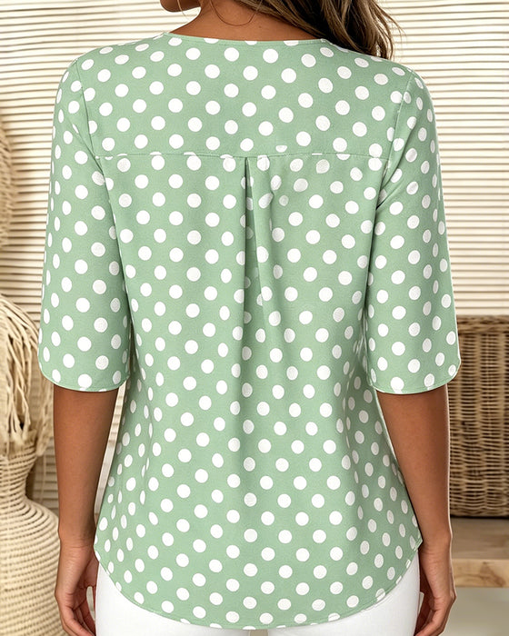 Bluse Prikkete Ruffle V-Hals