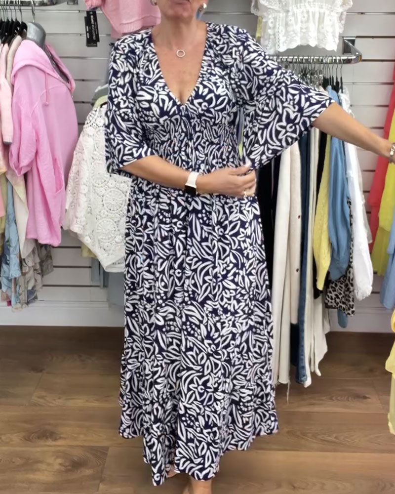 Kjole Abstrakt Trykk V-hals