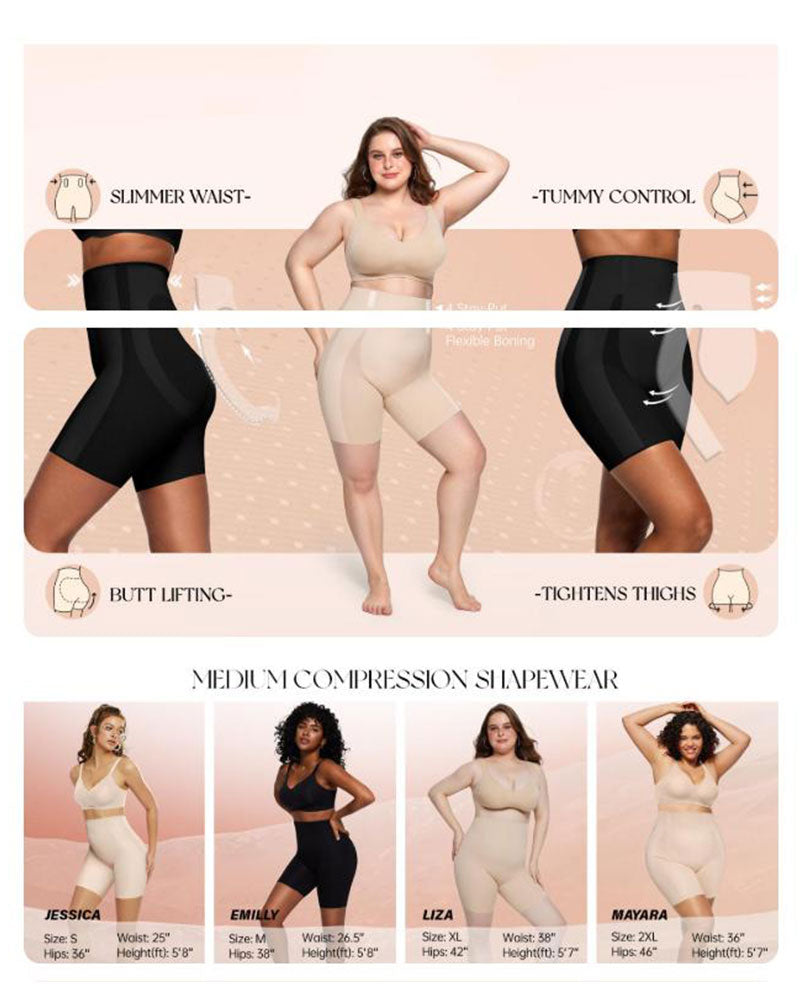 Magekontroll Shapewear Pustende Komfortable Shorts For Kvinner Rumpeløftende Body Shaper Shorts Høy Midje Sømløse Girdles Under Kjole