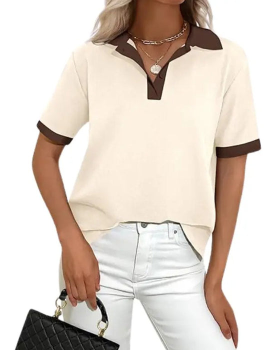 T-Shirt Polo Krage Fargeblokk Kortermet