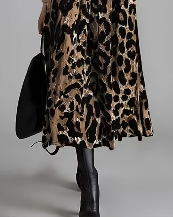 Kjole Rundhalset Leopard Full Skjørt