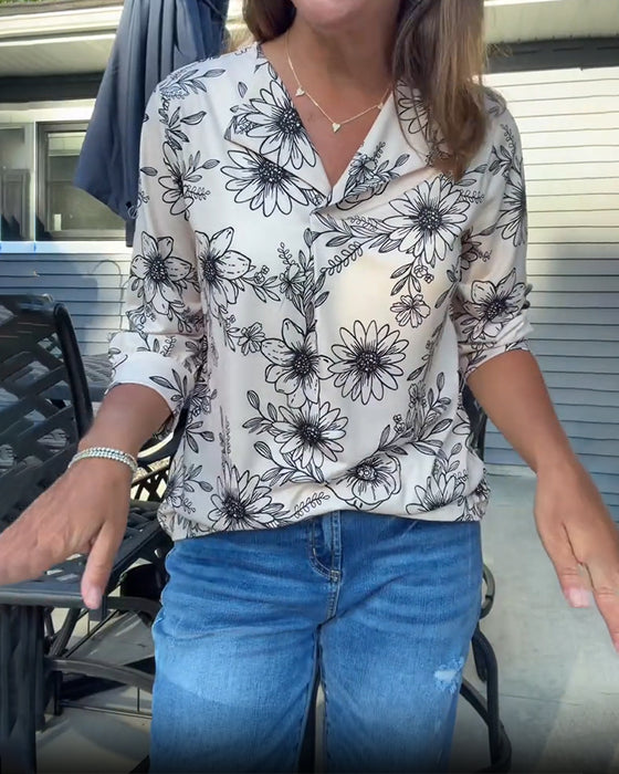 Bluse Blekk Vask Blomstrende Tre Kvarter Slag
