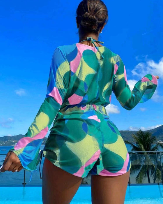 Badedrakt Dekke Trykt Bikini Tredelt