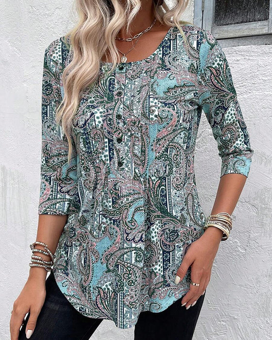 Bluse Trekvartsermet Vintage Trykk