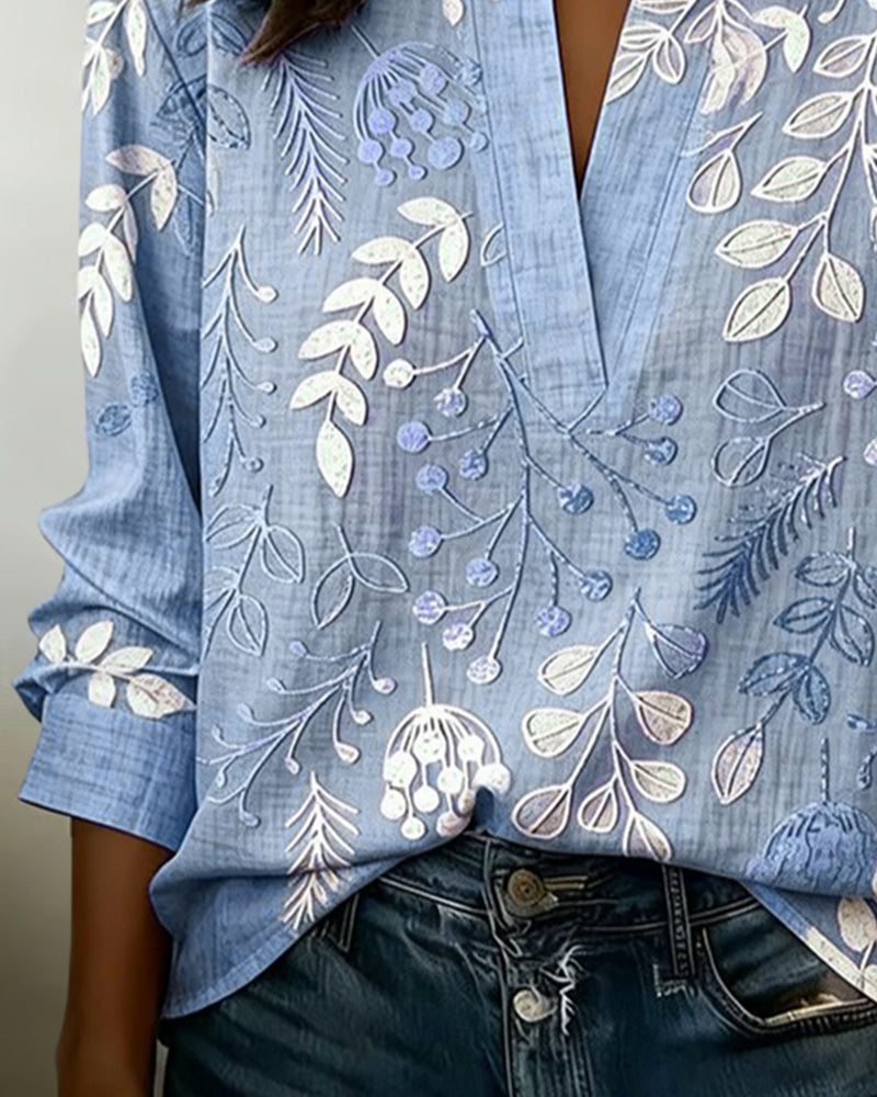 Bluse Med Blomstermønster Og Ståkrage