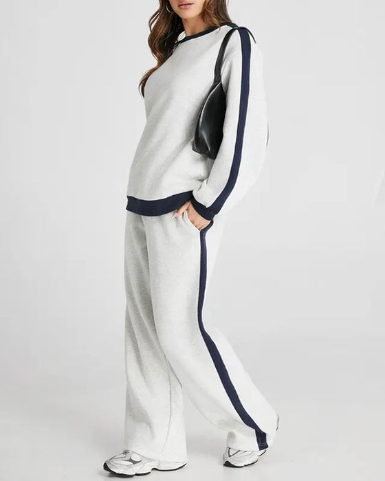Sett Side Fargeblokk Rund Hals Sweatshirt