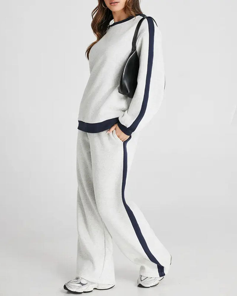 Sett Side Fargeblokk Rund Hals Sweatshirt