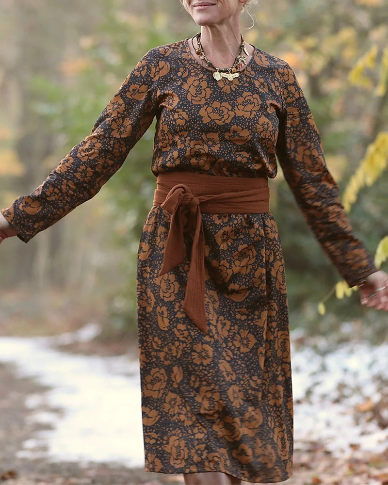 Kjole Blomstermønster Rund Hals Løs Passform