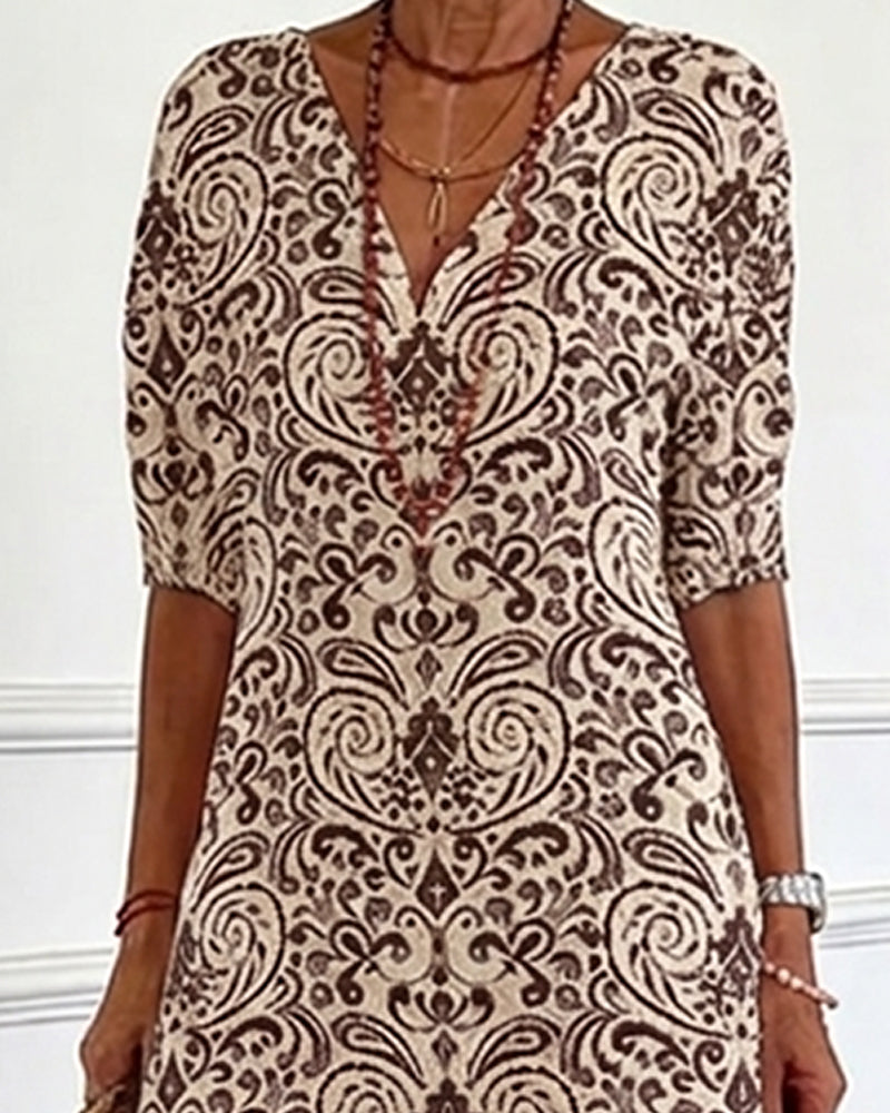 Kjole Vintage Blomstermønster V-Hals Maxi