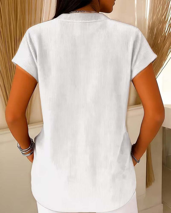 Bluse Solid Kort Erme Glidelås
