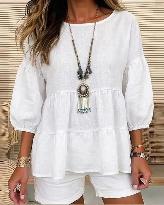 Bluse Rund Hals Baby Doll Lykt Medium Erme