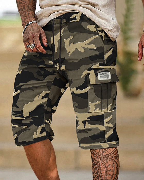 Herre Kamuflasje Cargo Shorts Multi-Lomme Justerbar Midje Pustende Stoff