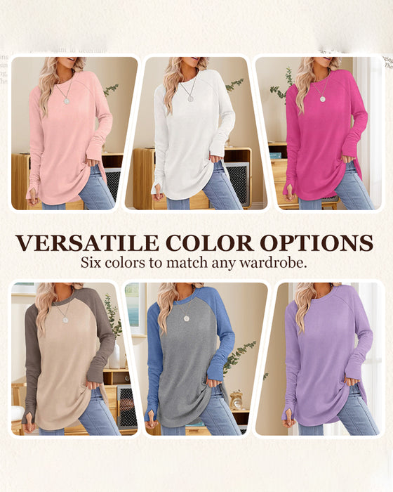 Rundhalset Raglan Fargeblokk Langermet Topp