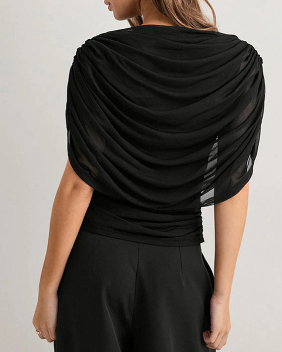 Bluse Mesh Skjerf Hals Drapert Slim Fit