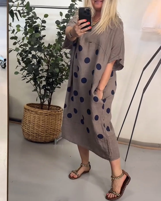 Kjole Løs Avslappet Prikkemønster Trykk