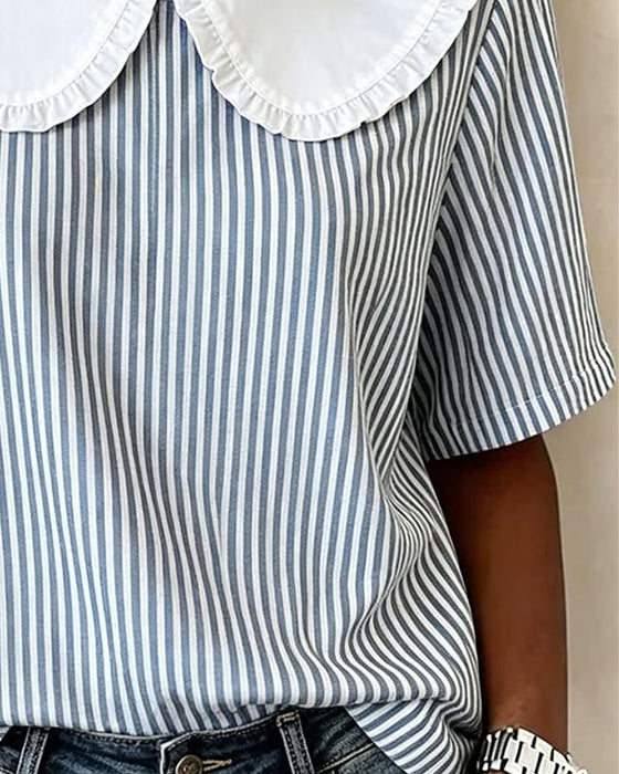 Bluse Stripet Peter Pan Krage Kort Erme