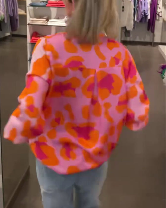 Printet V-hals lanterne ermet casual topp