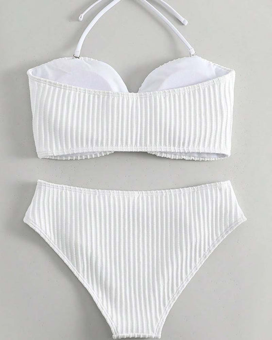 Badedrakt Halter Ensfarget Stripet