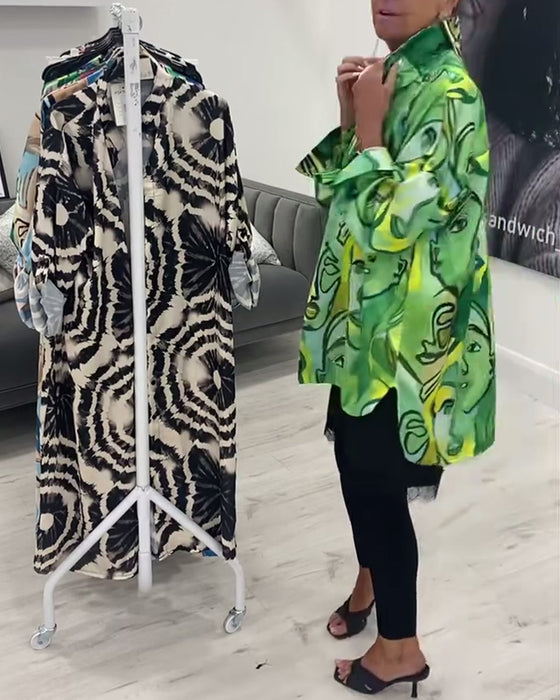 Fritidsskjorte med jakkeslag med ansiktstrykk