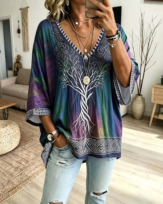 Bluse V-Hals Ombre Fargeblokk