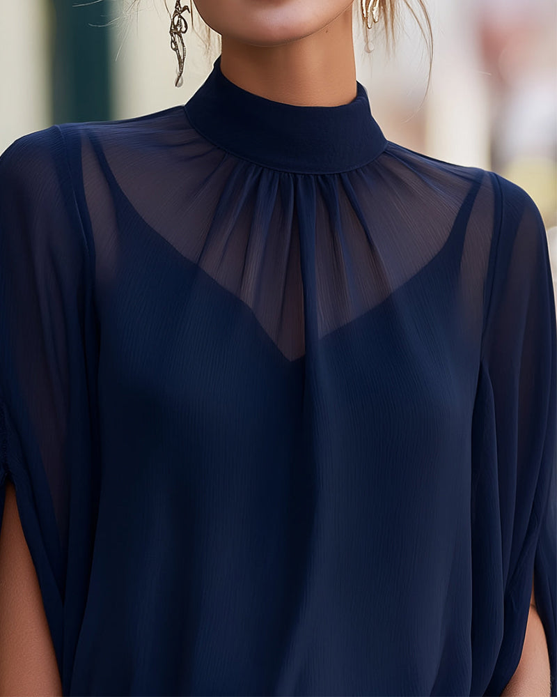 Bluse Elegant Semi-høy Hals Sheer