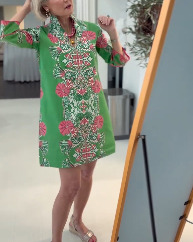 Kjole Stilig Løs Passform Trykt