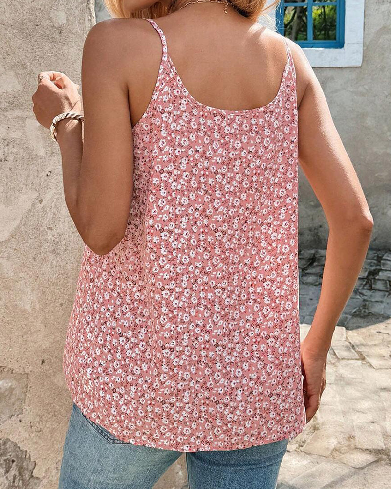 Cami Topp Lite Blomstret Trykk Rynket Spagettistropp